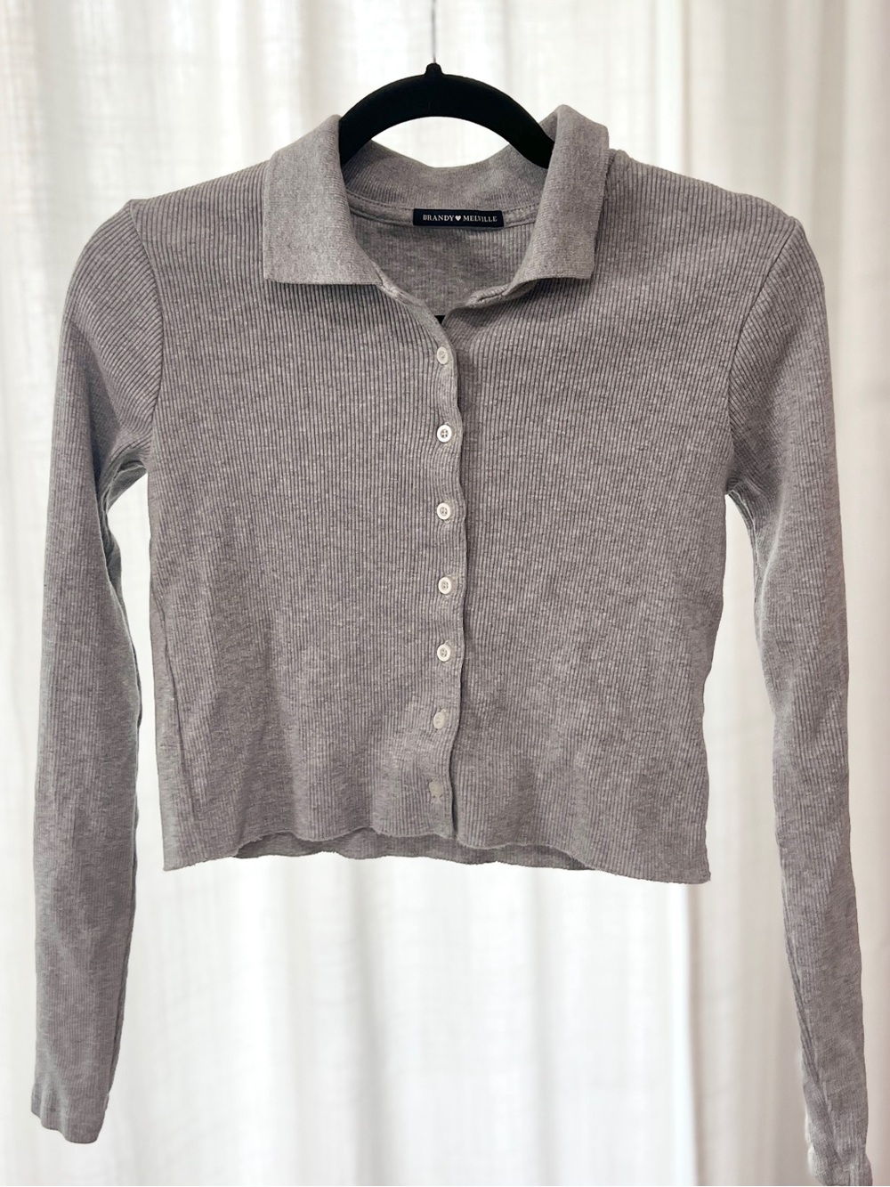 Brandy Melville Light Gray Ribbed Button-Front Polo Cardigan